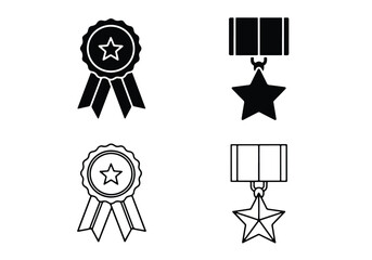 Award ribbons and star medals icon set victory - Vector icon symbol for website - Icon vector - Blue icon vector - Line and glyph solid icon set