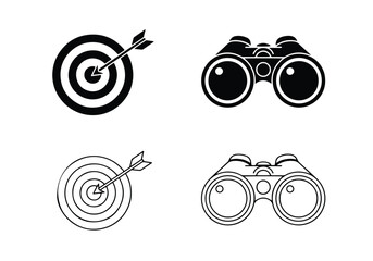 Target and binoculars icons for strategy and vision - Vector icon symbol for website - Icon vector - Blue icon vector - Line and glyph solid icon set