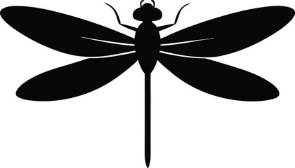 Dragonfly Silhouette Vector – Black Insect Icon with Wings Spread Isolated on White Background
