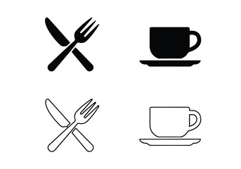 Restaurant and coffee shop icons fork knife cup saucer - Vector icon symbol for website - Icon vector - Blue icon vector - Line and glyph solid icon set