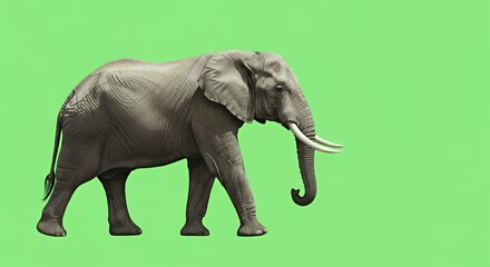 Obraz premium Realistic Grey Elephant Walking on Green Gradient Background
