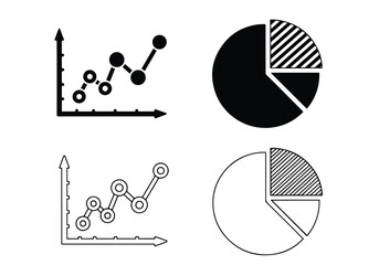 Data visualization icons line graph and pie chart set - Vector icon symbol for website - Icon vector - Blue icon vector - Line and glyph solid icon set
