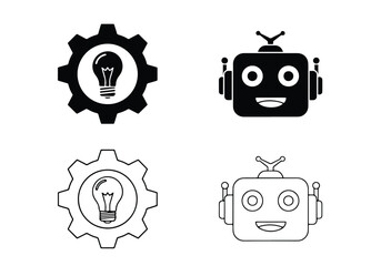 Robot and gear icons representing innovation ideas technology - Vector icon symbol for website - Icon vector - Blue icon vector - Line and glyph solid icon set