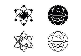 Science and network icons atom globe connection technology - Vector icon symbol for website - Icon vector - Blue icon vector - Line and glyph solid icon set