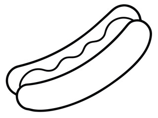 Hot dog outline vector, Hot dog line drawing simple fast food illustration design