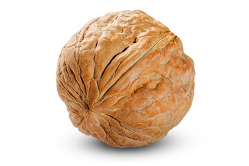 A textured walnut on a white background, ideal for showcasing healthy snacks, natural foods, or cooking ingredients. Great for dietary plans, recipes, and creative projects.