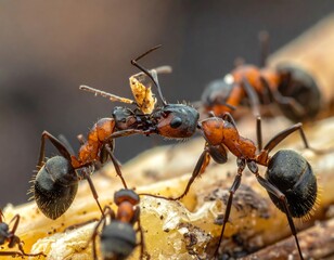 Ants Cooperating: Macro Shot of Insect Teamwork