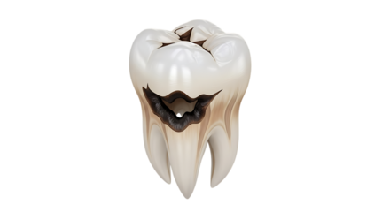 Dental health concept showing severe tooth decay with cavity for dental treatment