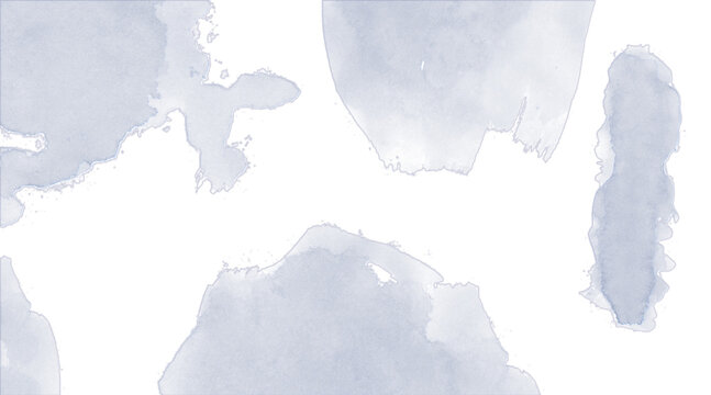 Soft blue watercolor splashes and stains texture, abstract background, brush stroke elements for creative design applications.