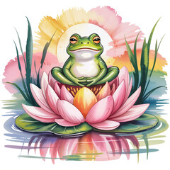 Lotus Daydreamer - funny frog clipart design, Cute Amphibian animal, Entertaining Frog illustration, Happy Frog design sublimation
