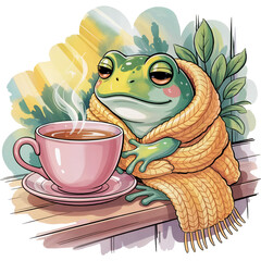 Morning Sunshine Frog - funny frog clipart design, Cute Amphibian animal, Entertaining Frog illustration, Happy Frog design sublimation
