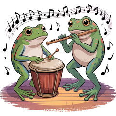 Music Band Duo - funny frog clipart design, Cute Amphibian animal, Entertaining Frog illustration, Happy Frog design sublimation
