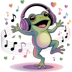 Music Lover Frog - funny frog clipart design, Cute Amphibian animal, Entertaining Frog illustration, Happy Frog design sublimation
