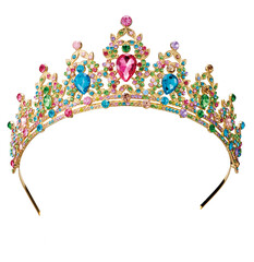 Luxury gold tiara with colorful gemstones isolated on white © sawa