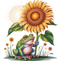 Sunflower Smile Frog - funny frog clipart design, Cute Amphibian animal, Entertaining Frog illustration, Happy Frog design sublimation
