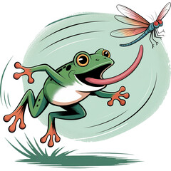 Tongue Out Bug Chase - funny frog clipart design, Cute Amphibian animal, Entertaining Frog illustration, Happy Frog design sublimation
