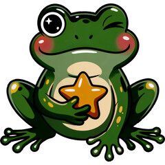 Winking Star Frog - funny frog clipart design, Cute Amphibian animal, Entertaining Frog illustration, Happy Frog design sublimation
