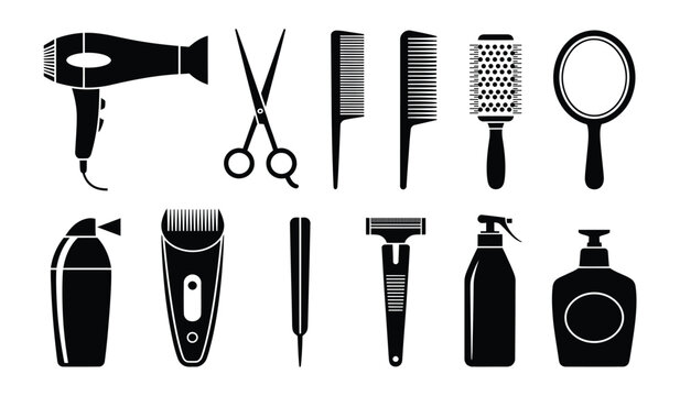 Beauty and Hair Care Tools Vector Set Professional Hairdressing and Grooming Equipment Icons Collection.