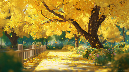 Golden Autumn Pathway with Tree Canopy