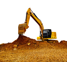 Excavator working on construction site on transparent background