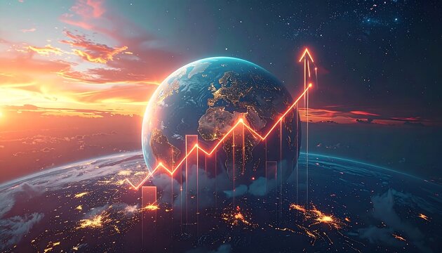 An image depicting a global growth with ascending chart