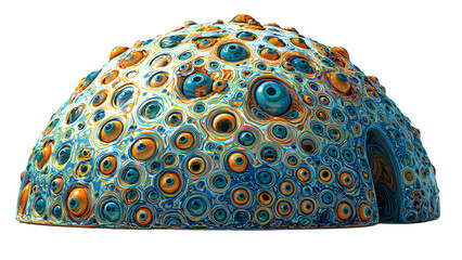 Artistic Ceramic Habitat with Eye Motifs & Concentric Design