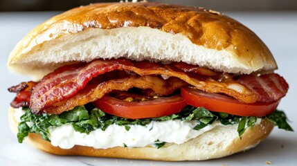 Close Up Of Delicious BLT Sandwich With Bacon Tomato Lettuce