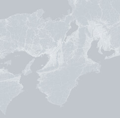 日本の関西地方のモノクロな衛星写真風イラスト