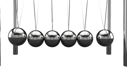 Newtons cradle demonstrates momentum and energy, a classic physics concept visual