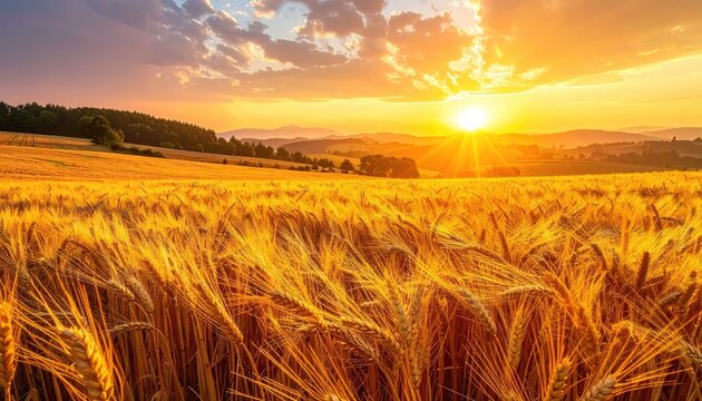 Close up of a hand holding a clear wine glass filled with red wine with a green vineyard reflection in the glass under bright daylight casting a warm glow on the scene