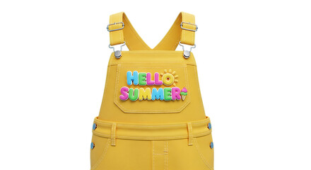 Stylish summer overalls with fun Hello Summer text for vibrant seasonal promotions