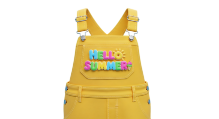 Stylish summer overalls with fun Hello Summer text for vibrant seasonal promotions