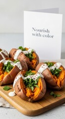 Baked Sweet Potatoes Stuffed With Creamy Garnish Ready to Eat