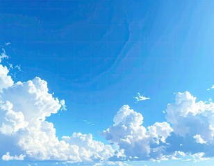Bright blue sky filled with puffy, white cumulus clouds