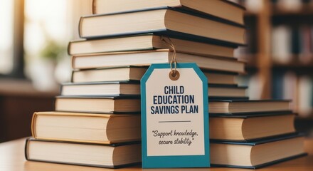 Child education savings plan concept with books in background