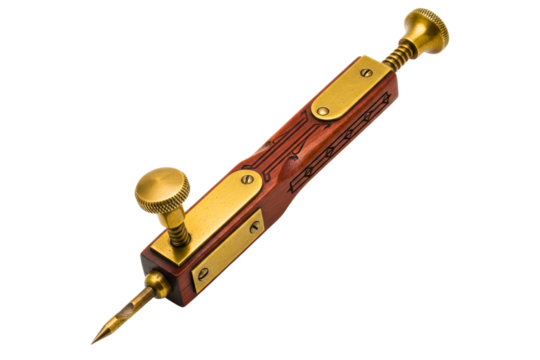 Vintage woodworking marking gauge tool with brass and wood body isolated with transparent background - Powered by Adobe