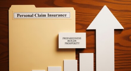 Claim Insurance Folder with Upward Arrow on a Wooden Table