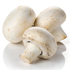 Whole Premium White Mushrooms on Pure White Background – Ultra High-Resolution Studio Food Photography