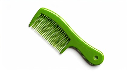 A Bright Green Plastic Comb With A Textured Surface Rests On A Clean White Background Under Natural Overhead Lighting