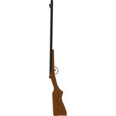 Side View Of A Classic Wooden Hunting Rifle With A Black Barrel Against A White Background