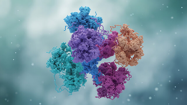 Abstract 3d rendering of a colorful protein molecule structure
