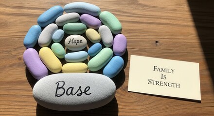 Stones Arranged With Hope and Base Inscription Beside Family Strength Card