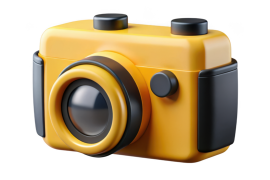 3d render yellow camera photography equipment device lens electronic creative graphic design isolated on transparent background