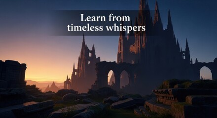 A mystical fantasy castle with dramatic architecture at dusk