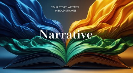 Abstract illustration of a narrative book with colorful fabric