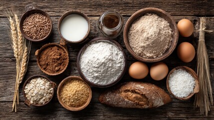 Wheat free product collection arranged on wood table showcasing celiac friendly diet concept healthy alternative nutrition for gluten intolerance wellness and dietary restriction lifestyle theme.