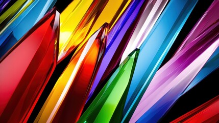 Geometric arrangement of colorful glass shards with vibrant hues