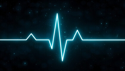 Neon holographic heartbeat graph floating in dark space