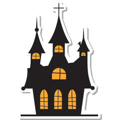 Silhouette Of A Haunted Mansion With Glowing Windows On A Transparent Background Vector Art