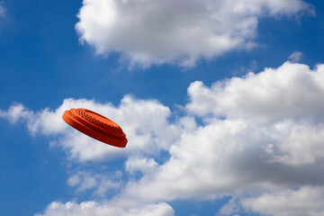 Clay disc target shooting on the blue sky , Clay pigeon target game
